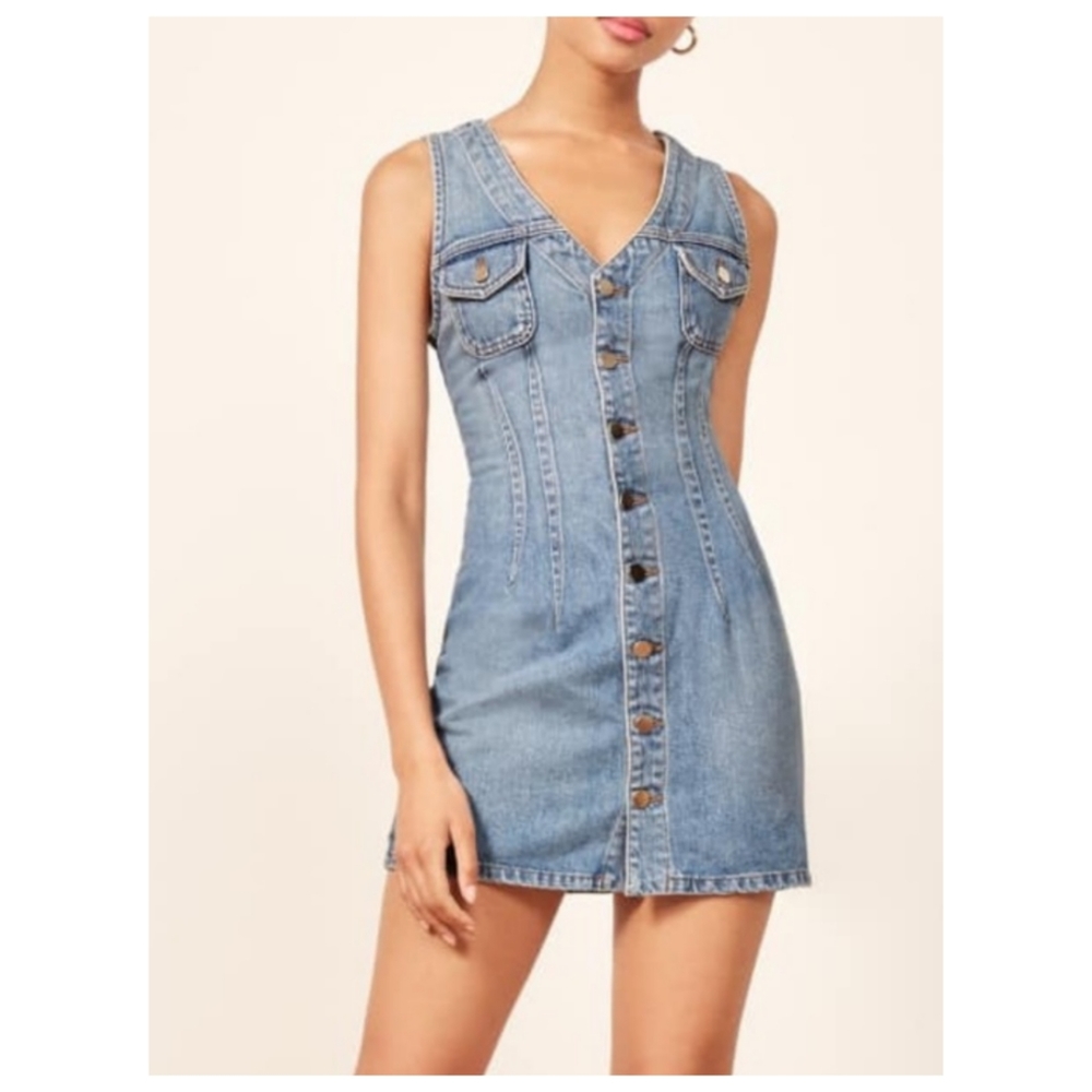 Reformation Colby Denim Button-Front Mini Dress 2